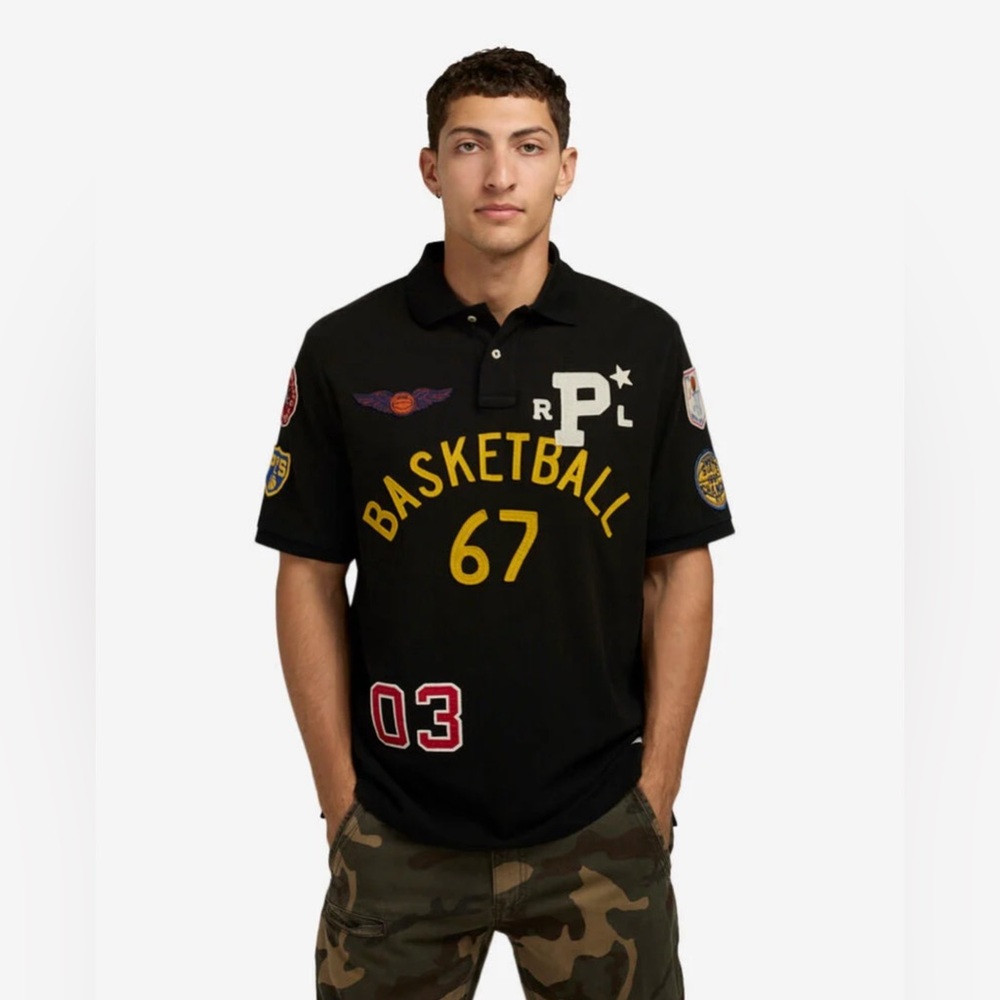 Black Polo Shirt with Patches